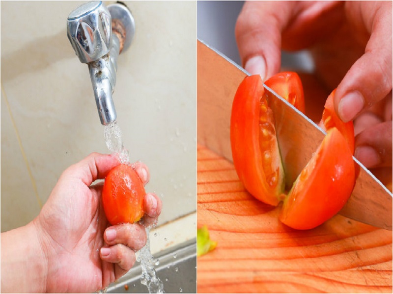 Rửa sạch cà chua và cắt thành múi cau
