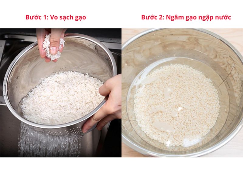 Vo gạo và ngâm trong nước trước khi nấu để món cháo thêm sánh mịn