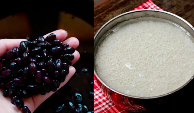 Ngầm đậu đen và gạo nếu trong nước ấm khoảng 1,5 tiếng cho mềm