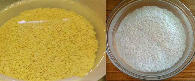 Đậu xanh và gạo nếp cần được ngâm đủ thời gian trước khi nấu