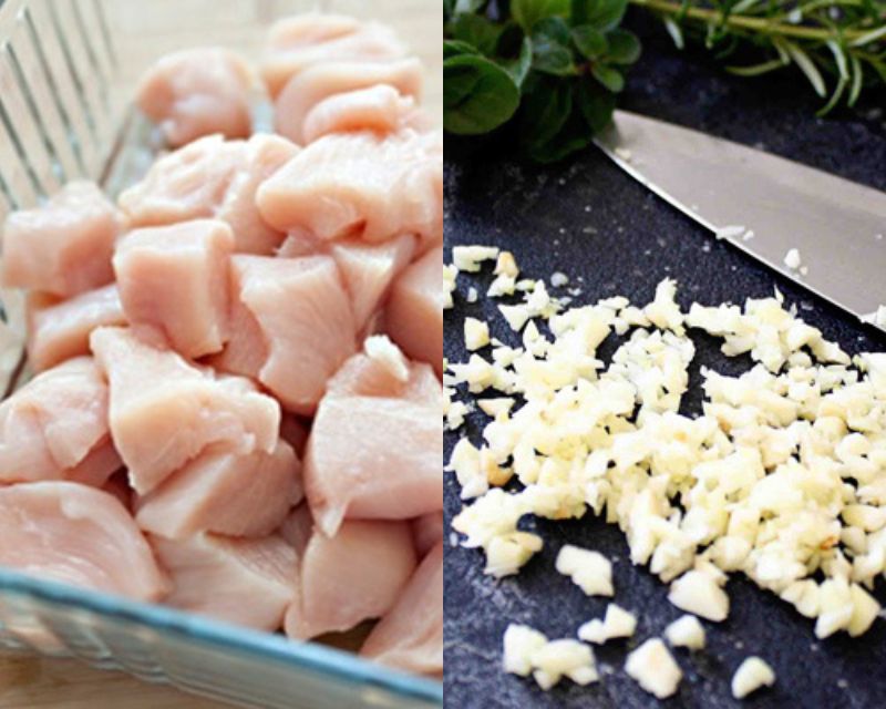 Thịt gà và tỏi cần được chế biến trước khi chế biến
