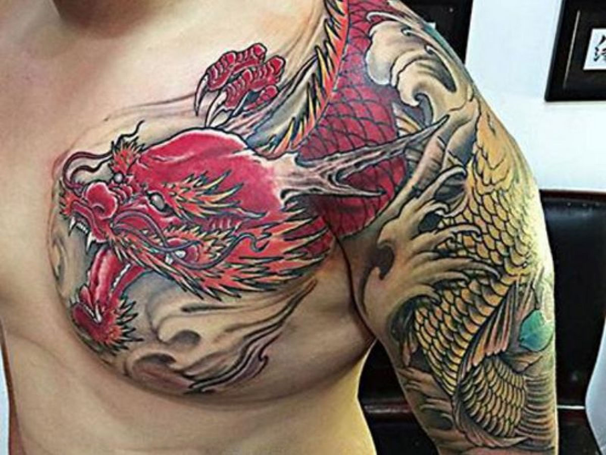 Mẫu tattoo ấn tượng cá chép hóa rồng nước lửa cực ngầu