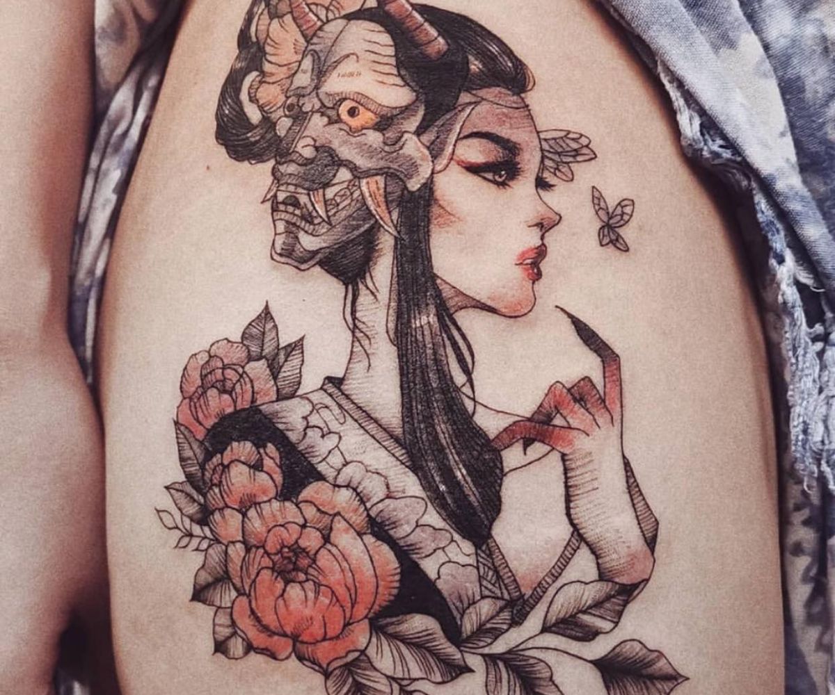 Mẫu tattoo geisha mini cực quý phái cho chị em