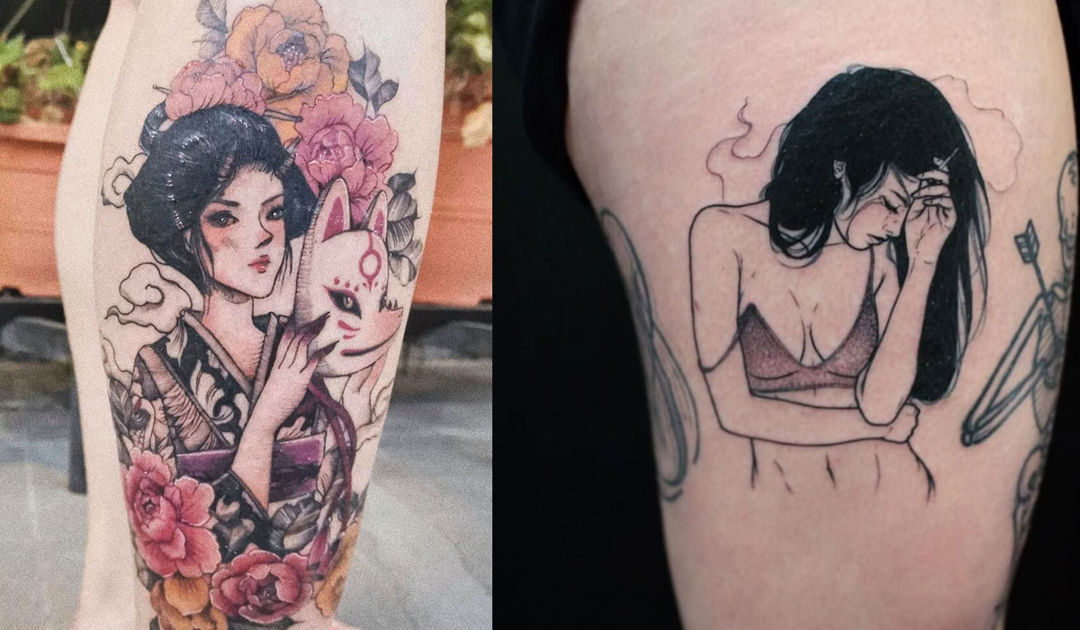 Tattoo cô gái buồn ở bắp tay để khắc ghi kỷ niệm