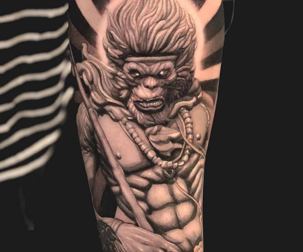 Hình tattoo Đại Thánh kín cánh tay cực nghệ cho anh em
