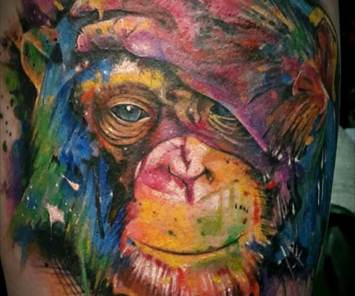 Hình xăm con khỉ 3D nhiều màu đẹp mê hồn
