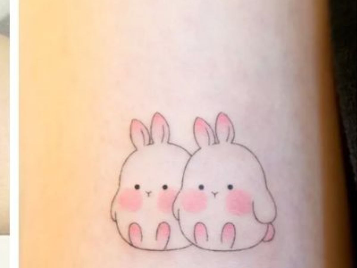 Mẫu tattoo hai con thỏ dễ thương lên tay đơn giản