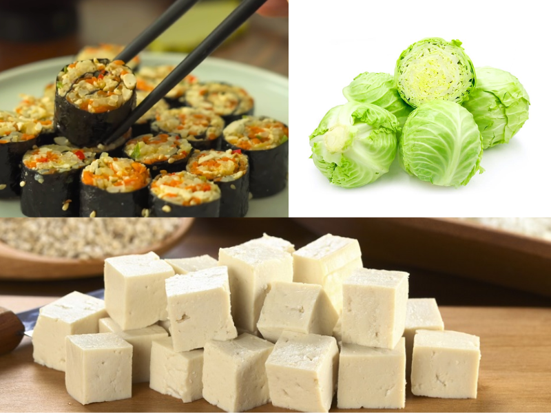 Nguyên liệu của món kimbap bắp cải đậu hũ cực kỳ đơn giản