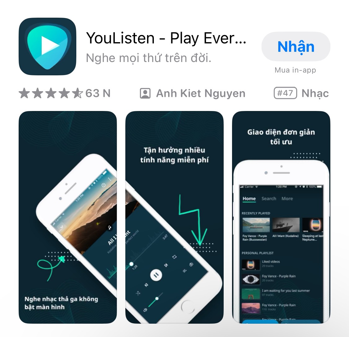 YouListen là app nghe nhạc Youtube tắt màn hình iOS tốt nhất cung cấp các tính năng nổi bật