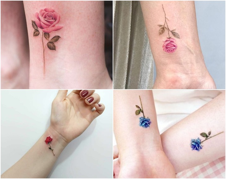 Hình xăm hoa hồng mini ở cổ tay được thiết kế với nhiều mẫu đa dạng