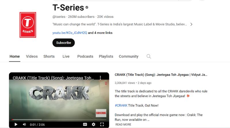 T-Series nằm trong top đầu tiên kênh Youtube nhiều sub nhất thế giới 