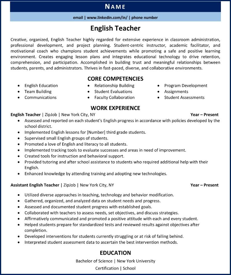 mẫu CV xin việc trợ giảng tiếng Anh 