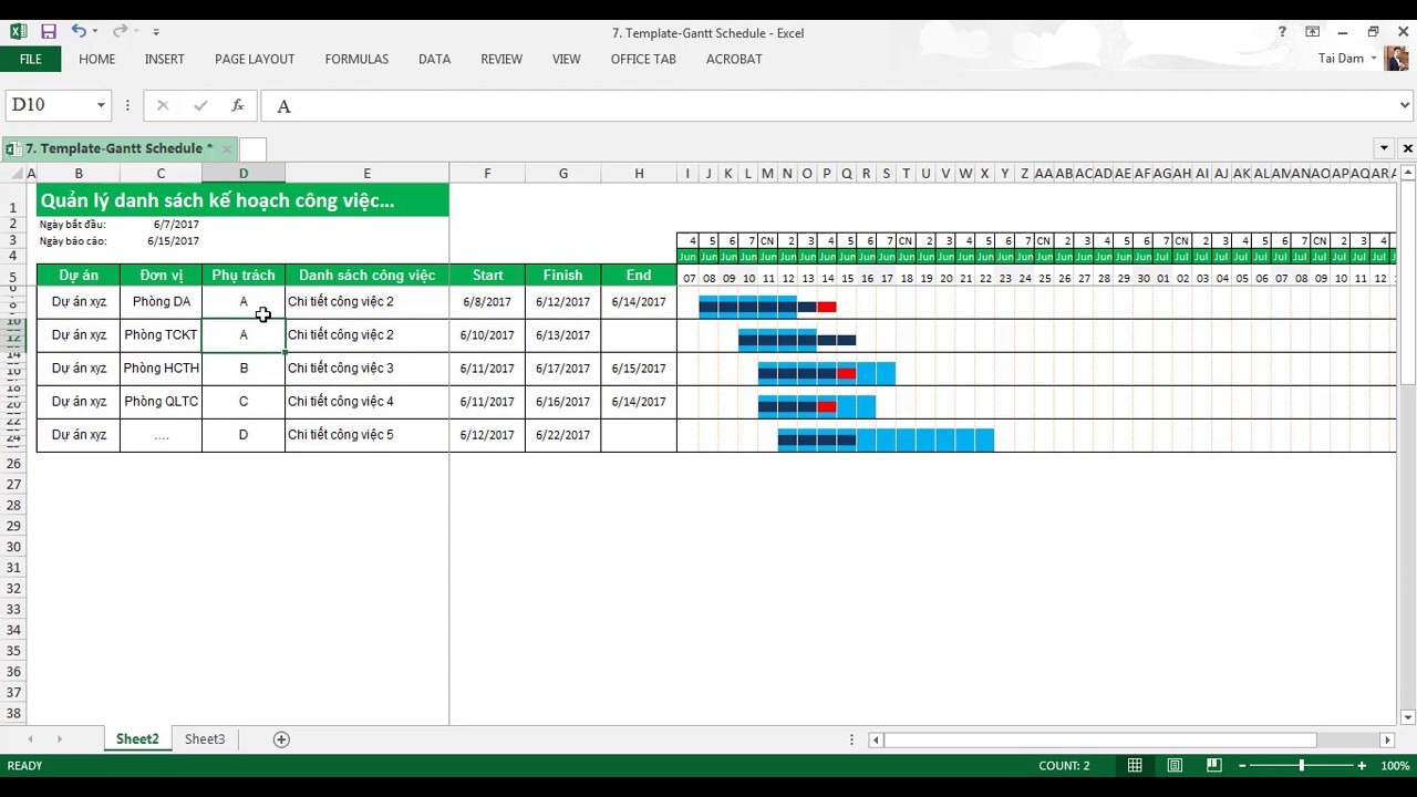 Lập mẫu kế hoạch trên Excel
