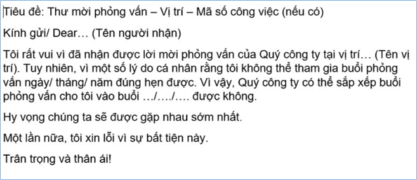 email xin dời lịch phỏng vấn