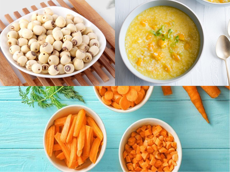 Cháo hạt sen và cà rốt thường xuyên được các mẹ lựa chọn để nấu cho con