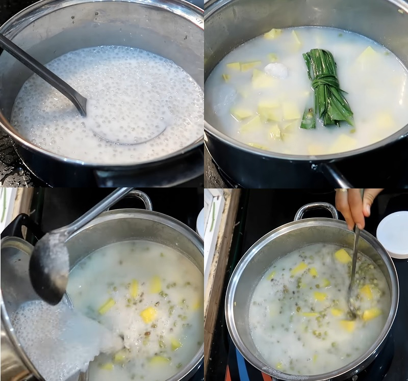 ​Công đoạn nấu chè khoai lang và nước cốt dừa