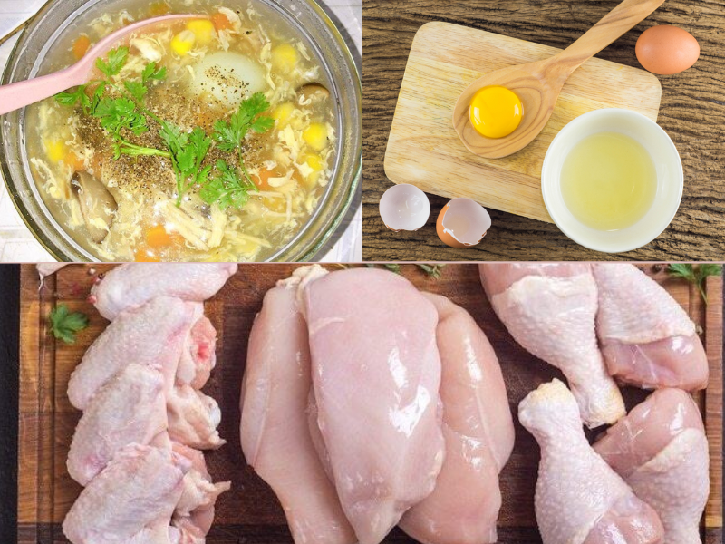 Súp gà kết hợp với lòng trắng trứng đem lại hương vị thơm ngon và béo ngậy