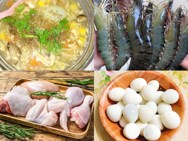 Súp gà với tôm và trứng cút là môt trong các món ăn thường xuyên được các mom lựa chọn
