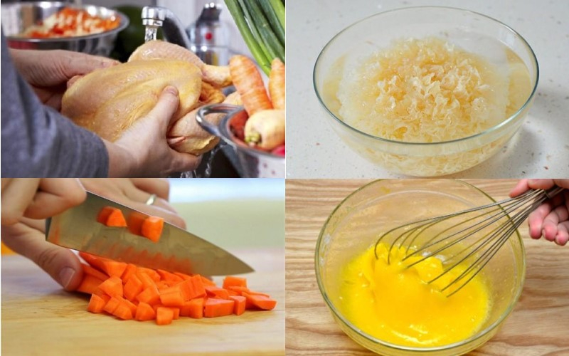 Công đoạn sơ chế các nguyên liệu cho món súp cà rốt nấm rơm